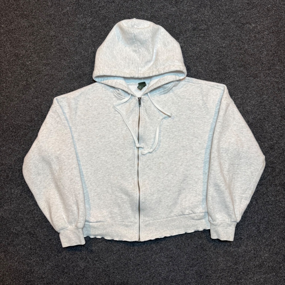 Wild Fable Light Grey Heather Zip Up Hoodie Cropped Raw Hem XS